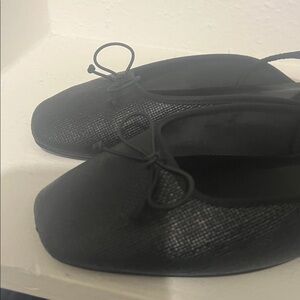 Aldo Black Textured Elastic Slingback Flats with Bow